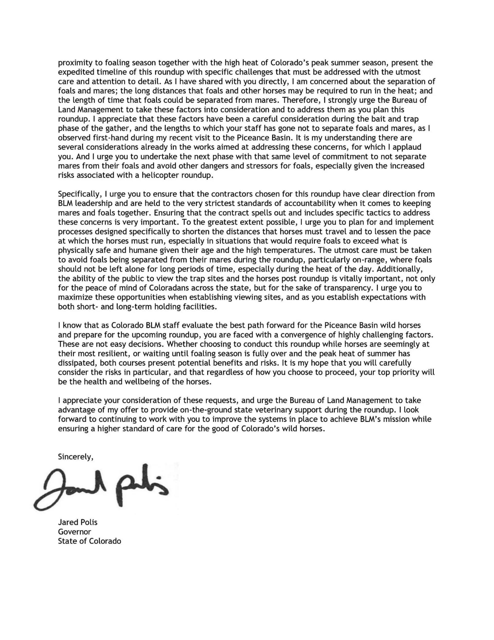 A Letter to the BLM sent by Governor Jared Polis Page 2